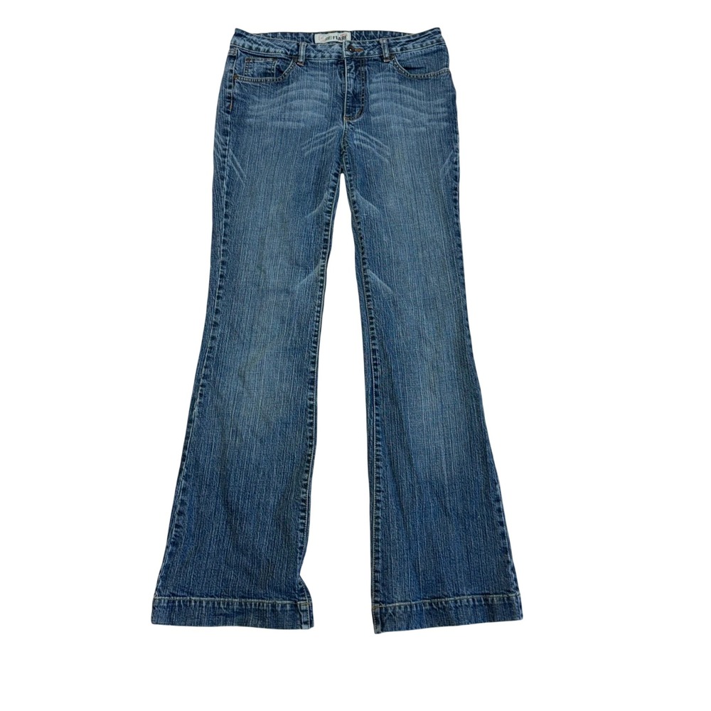 Faded Glory Flare Jeans Womens 12 Tall Blue Denim Stretch Below Waist 1972 Leg